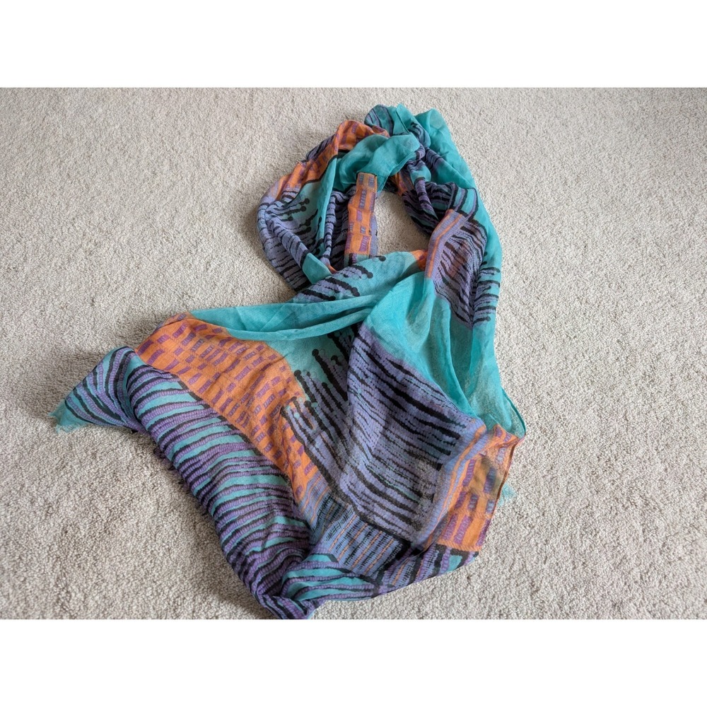Passigatti Modern Teal Stripe Patterned Scarf Women Multicolor